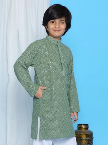Image of AJ DEZINES Chikankari Kurta For Boys- Ethnic Wear | Embroidery Chikankari Sequined | Traditional & Festive Outfit | Cotton Stylish Boys Kurta | Perfect For Wedding & Family Function