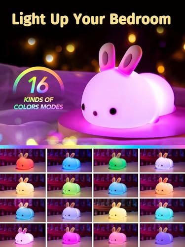 Image of GREEVA Night Lights for Girls Bedroom, Cute Night Light for Kids, LED Rechargeable Lamp, Gifts for Girls, Silicone Night Light Kids Cute Stuff (Bunny lamp)