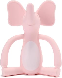 HECCEI Baby Teething Ring for Cooling with Teething Ring Training Silicone Toy Teething Aid Baby, Elephant Teething Aid Children's Diseases Chew Toy from 3+ Months (Pink)