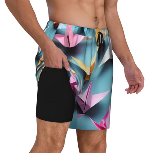 Origami Paper Cranes Print Men Stylish Functionality Swim Trunks Breathable Beach Shorts Surfing Gym Fishing3