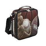 Kids Lunch Box Insulated, Old Baseball Gloves Reusable Lunch Bag with Shoulder Strap, Leakproof Back
