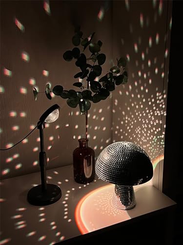 Juego de decoración disco cereza y seta: cereza roja espejada con soporte + seta plateada para dormitorio, fiesta y habitación universitaria miniatura 5