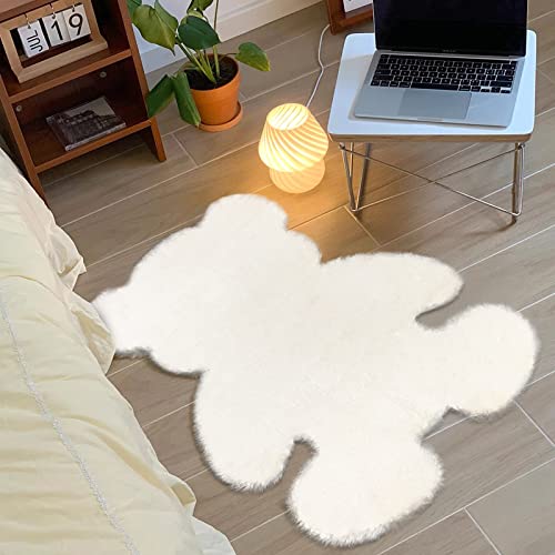 Ustide Bear Shaped Area Rug Super Soft Fluffy Rug Faux Rabbit Fur Rug Anti Slip Carpet For Kids Girls Room Decor (White) #TOP6