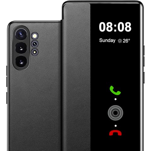 Case for Samsung Galaxy Note 10 Plus Case S View, Clear View Flip Folio Premium Leather & Hard PC for Samsung Note 10 Plus Cases, Anti-Scratch Flip Phone Case Cover for Samsung Note 10 Plus (Black)