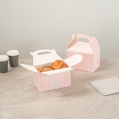 Restaurantware Bio Tek 8.5 x 4.8 x 5.5 Inch Gable Boxes For Party Favors, 100 Attractive Gift Boxes - Striped Design, With Built-In Handle, Pink And White Paper Barn Boxes, Disposable, For Party by Restaurantware - Image 9