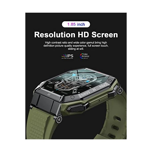 LIGE Smart Watch for Men Bluetooth Answer Call/Smart Notification,1.85 Inch Touch Screen Outdoor Military Fitness Watch with Heart Rate Monitor,IP67 Waterproof Smartwatch for iOS Android,Green - Image 7
