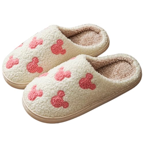 Bow Slippers for Women & Men - Floral Memory Foam Plush Slippers Cute Cartoon Design Warm Fluffy Fur Lined Indoor Outdoor House Home Bedroom Shoes