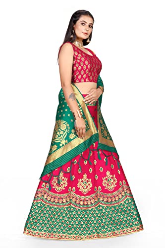 Image of LAHER Girl's Casual Wear Heavy Banarsi Jacquard Soft Silk Bridal Semi-Stitched Lehanga Choli With Dupatta Set.