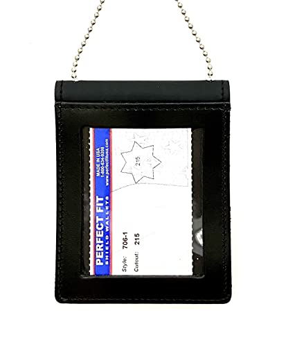 Image of Perfect Fit Shield Wallets 7 Point Star California DOC (B2001) Neck Badge and ID Holder Leather Black (Cutout PF215)