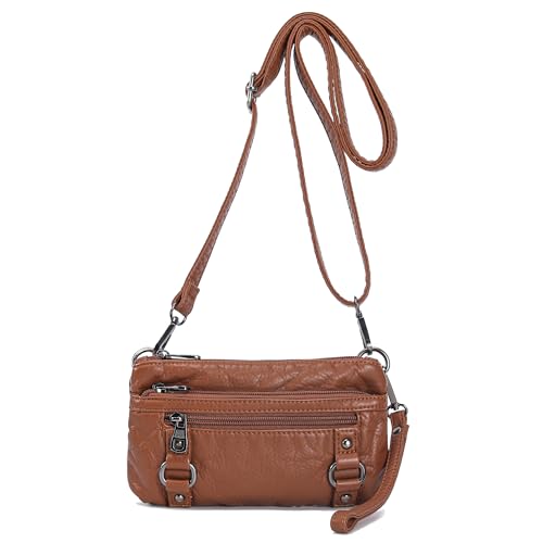Haytijoe Treble Pockets Crossbody Purses Small Shoulder Bag for Women Cell Phone Purse Ladies Handbags（Brown Small）
