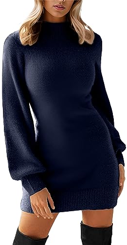 Image of GRECERELLE 2026 Womens Fall Winter Mock Neck Mini Pullover Sweater Dress | Long Sleeve Ribbed Knit Bodycon Fit for Parties Date Holidays Daily(XS-2XL)