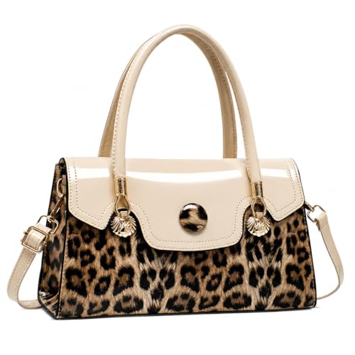 Bolso Tote de cuero con estampado de leopardo brillante para mujer miniatura 1