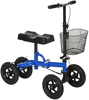 HOMCOM All Terrain Knee Walker Scooter Foldable Metal Steerable Walker with Metal Storage