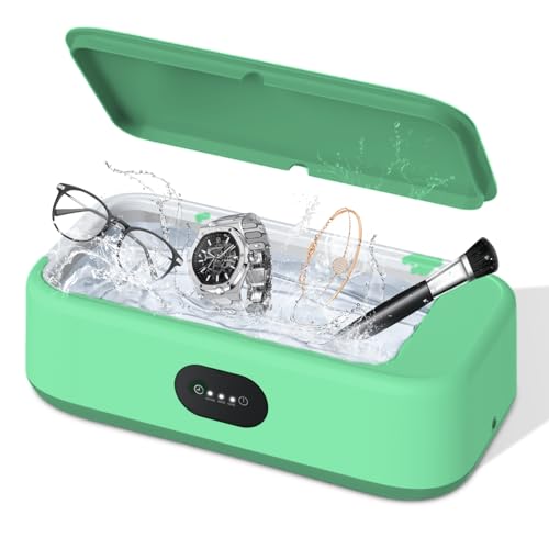 Ultrasonic Jewelry Cleaner, 350ml, 47540hz, 25W,Multiple Digital Display Modes Convenient Jewelry Cleaner for Jewelry, Eyeglasses, Keys, Combs, Coins, Razor Heads (green3pg)