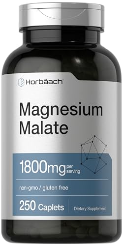 Horbäach Magnesium Malate | 1800mg | 250 Caplets | Vegetarian, Non-GMO, Gluten Free Supplement