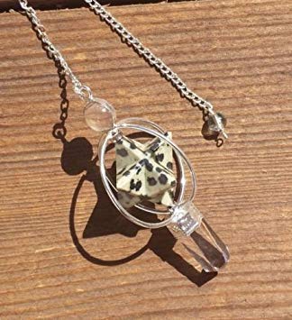 Jet Dalmation Jasper Spinning Merkaba Pendulum Carved Healing Reiki Dowsing A+ Jet International Booklet Image is JUST A Reference