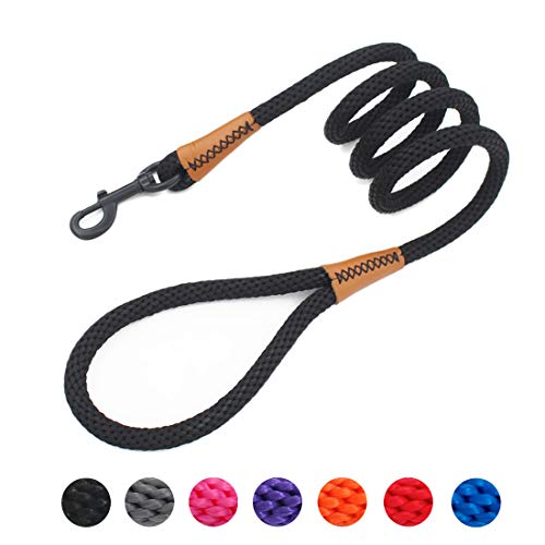 lynxking Braided Rope Dog Leashes Pet Leads Leash Dog Traction Rope Leashes Dog Walking Training Lead for Medium Large Dogs (6Feet Black)