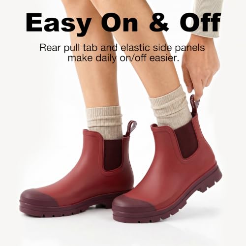 Image of planone Women's Fashion Waterproof Short Chelsea Rain Boots Durable Non Slip Ankle Rubber Boots Work Booties Lightweight Outdoor Garden Shoes with Removable Insole