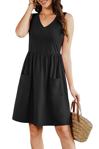 RUMIA Summer Sleeveless Casual Dresses with Pockets for Women Beach Vacation Coverup (S-3XL) Black