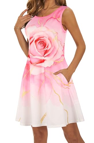 Image of Summer Dresses for Women 2026 Casual Sundresses Beach Cover Ups Sleeveless Tshirt Swing Dress with Pockets
