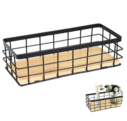 Cesta de alambre, cesta de metal, cesta de almacenamiento de metal para baño, cestas decorativas negras, cesta de pared para el hogar, Adecuado para cocina y baño,25x10x7.5cm,1 artículos