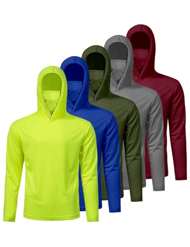 Image of 5 Pack Men's UPF 50+ Sun Protection Hoodie Shirts Long Sleeve Shirts Quick Dry Lightweight for Running Workout Hiking Fishing