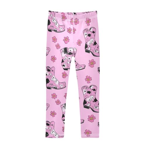 Wusikd Pink Cowgirl Boots Girls' Leggings Toddler Doodles Flowers Pink Kids Yoga Pants Dance Active Tights 4T