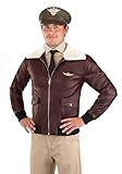 Adult WW2 Fighter Pilot Costume Jacket and Hat - Men's WW2 Aviator Bomber Jacket for Halloween Cosplay XL