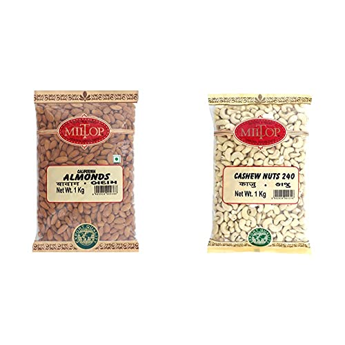 Image of Miltop California Almonds, 1kg & Miltop Premium Big Size Cashew Nuts W240, 1 kg