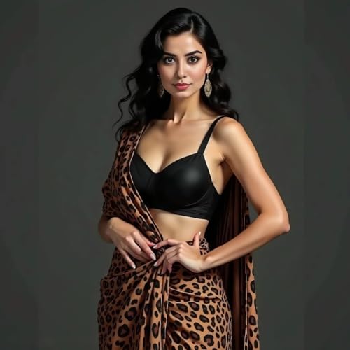 Image of StyleScope Women's Tiger Digital Printed Japan Satin Saree With Unstitched Blouse Piece (Tiger Multicolour Free Size)