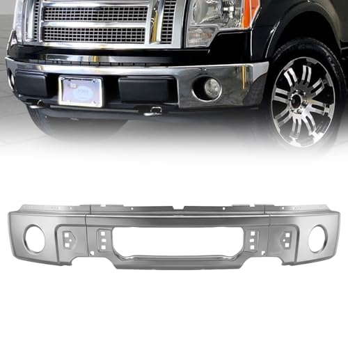 DTANNCCE Front Bumper Face Bar Compatible with 2009-2014 Ford F-150 F150 With Fog Light Cutout Hole Replacement for 9L3Z17757B FO1002411 (3-Piece Design Chrome)