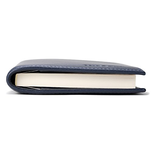 Image of HISCOW Slim Leather Checkbook Cover for Personal Checks, Dark Blue, One Size