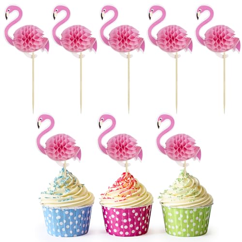 24Pcs Tropical Décoration Gâteau Anniversaire, 3D Flamant Cupcake Toppers Decoration Anniversaire Gateau, Deco Gateau Anniversaire Enfant, Décoration de...