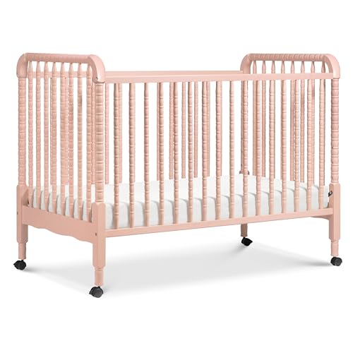 Image of Davinci Jenny Lind 3-in-1 Convertible Crib in Blush Pink, Removable Wheels, Greenguard Gold