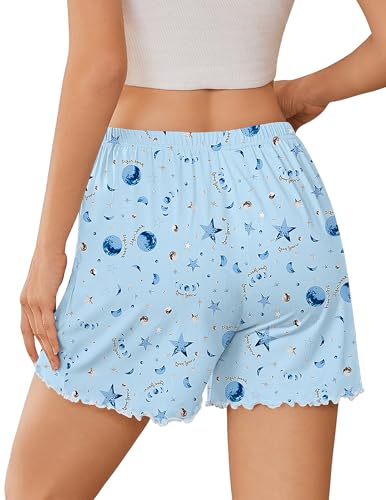 Image of Ekouaer 2 Pack Womens Pajama Shorts 2026 Summer Casual Lounge Sleep Short Ruffle Soft Comfy Pj Bottoms with Pockets