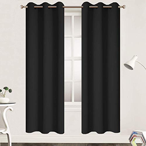 Yakamok 72 Inch Long Blackout Curtains for Bedroom, Thermal Insulated Grommet Drapes for Living Room, 38W x 72L, Black, 2 Panels