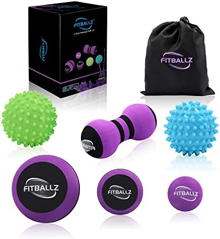 Fitballz Massage Ball Set for Myofascial Trigger Point Release & Deep Tissue Massage, Kit of 6-3 Sizes Foam Massage Balls, 2 Spiky Balls Firm/Soft, Peanut Ball