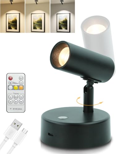 Spotlights für den Innenbereich mit Fernbedienung, HSLighting 5000mAh Wiederaufladbares Bild-Spotlight, Kabellose LED-Akzentbeleuchtung mit Timer & Dimmfunktion 3 CCT Mini-Spots für Gemälde Kunstwerke