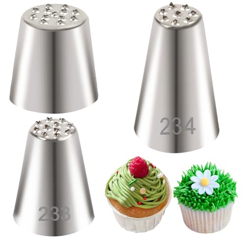 BLMHTWO 3pcs Grass Piping Tip Stainless Steel Grass Tip for Cake Decorating Multi Opening Frosting Tips for Cake Cupcake Decoration DIY Baking Tools Supplies