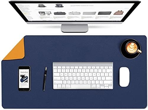 Image of Mouse Pad, Desk Mat, Large Leather Desk Pad, PU pad Waterproof Mouse Pad for Laptop, Office Table Protector Blotter Best Gifts (80 x 40 cm, Nevy Blue & Orange)