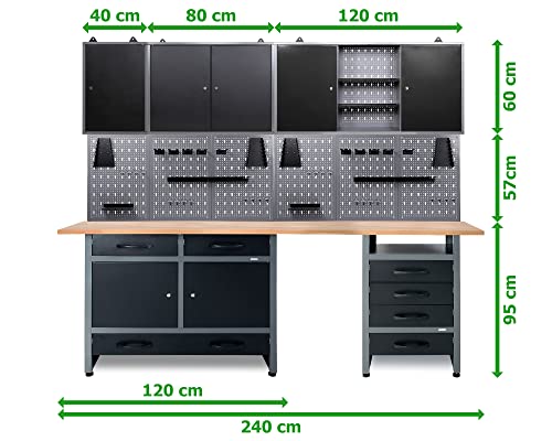 Ondis24 Werkstatt Werkstatteinrichtung 240cm Komplettset grau Werkbank Werkzeugschrank Lochwand Arbeitshöhe 95cm – Bild 3