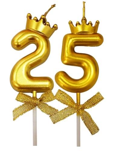 Image of Number Candles with Crown 3 inch for Birthday Parties, Wedding, Engagement, Celebrations, Theme Party Cake Decoration Gold (Number 25)