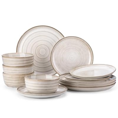 AmorArc Ceramic Dinnerware Sets, Handmade Reactive Glaze Plates and Bowls Sets,Highly Chip and Crack Resistant | Dishwasher & Microwave Safe Dishes Set, Service for 4 (12pc)