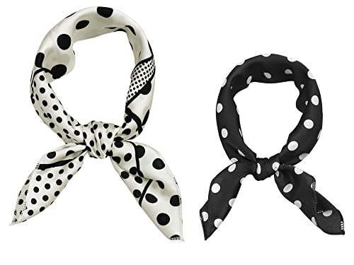 Allegra K 2Pcs 50cm 1950s Polka Dots Square Scarf Head Neck Scarves