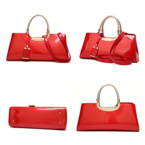 Jessie Patent Leather Structured Shoulder Handbag Women Evening Party Satchel Crossbody Top Handle Bags (Red) #TOP2