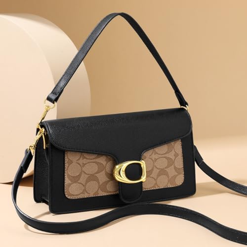 Image of Diva Dale Signature Canvas Shoulder Bag, Brown Leather with Monogram Pattern, Gold Hardware, Adjustable Strap