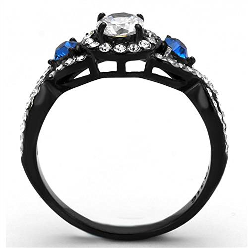 Marimor Jewelry 1.26 Carat Clear and Blue Cubic Zirconia Halo Stainless Steel Black Engagement Ring3