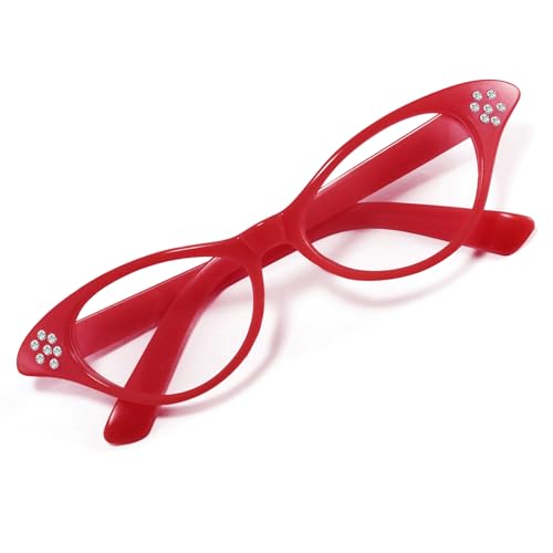 FEISEDY Cat Eye Costume Glasses with Rhinestones Women Kids 50s