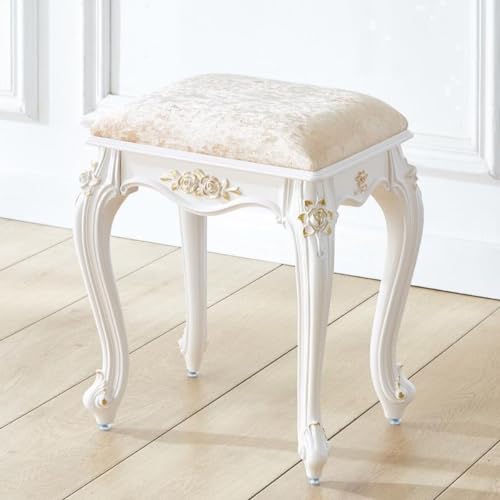 Chaise coiffeuse blanche style baroque en bois et cuir perle - 5