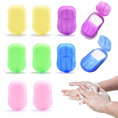 YIMINI 10 Cajas De Hojas De Jabón Portátiles, Papel de Jabón Mini de Viaje, 200 Láminas Desechables con Caja Plástica - Mini Jabón De Viaje para Camping, Senderismo Y Lavado De Manos En Exteriores